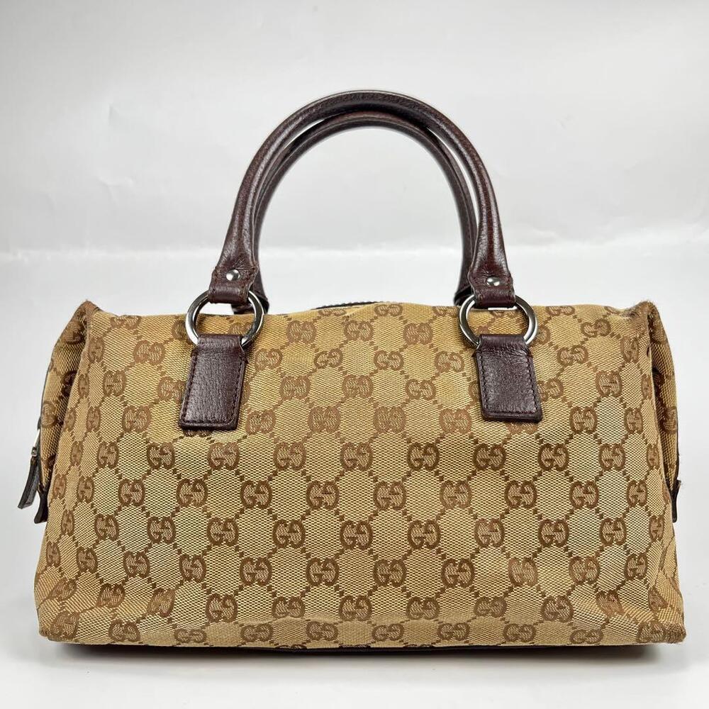 GUCCI GG Canvas Boston Bag Handbag Brown Leather - Picture 3 of 10
